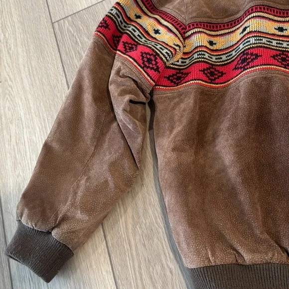 Vintage Original Arizona Jean Company Suede Tribal Stripe Bomber Jacket